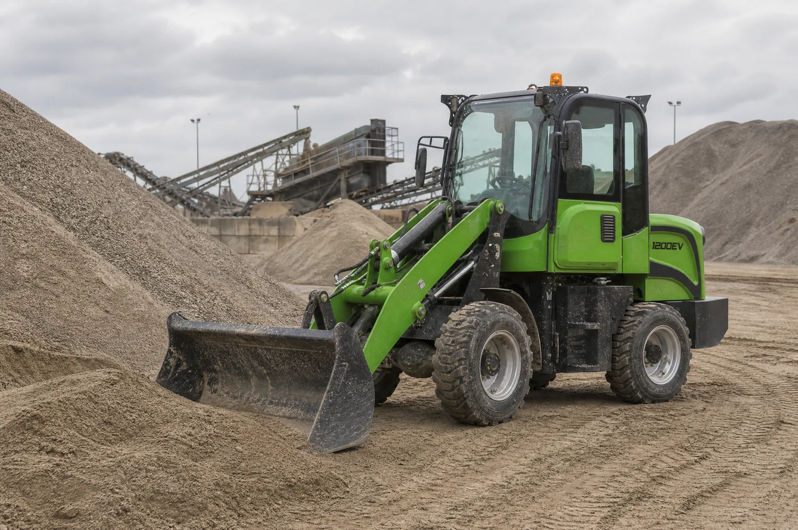 1200EV 1200 kg electric wheel loader working in aggregate yard