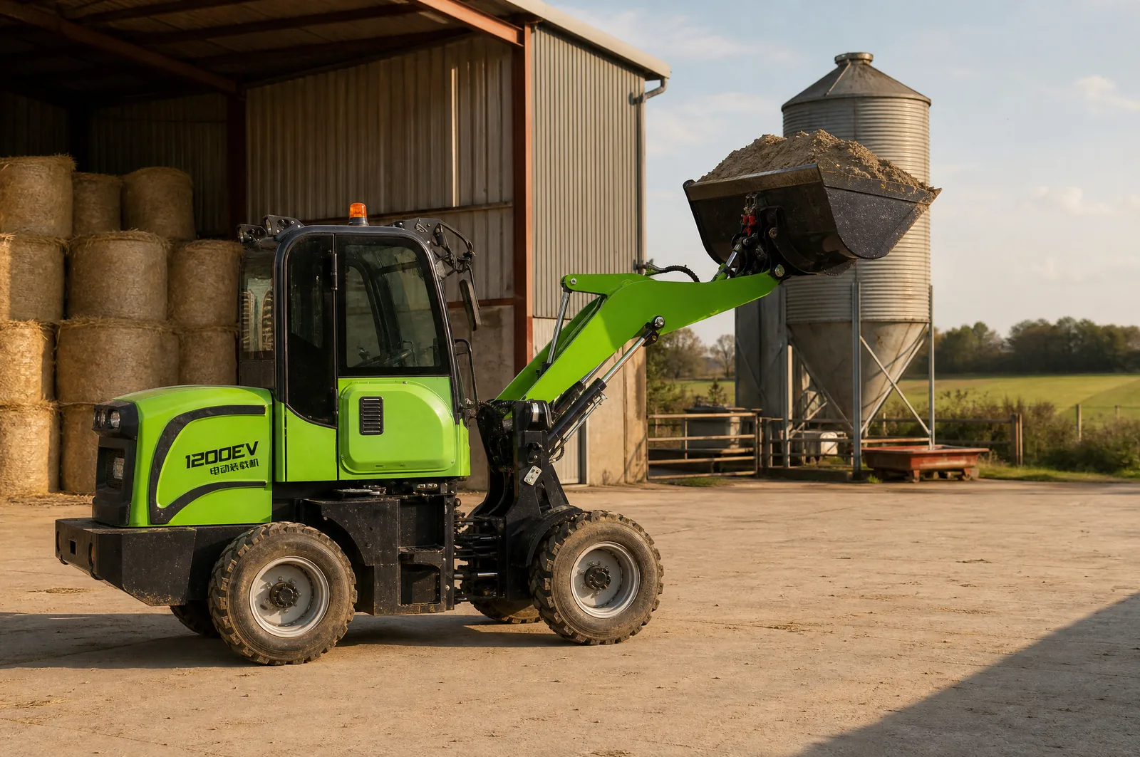 1200EV 1200 kg electric wheel loader working in farm