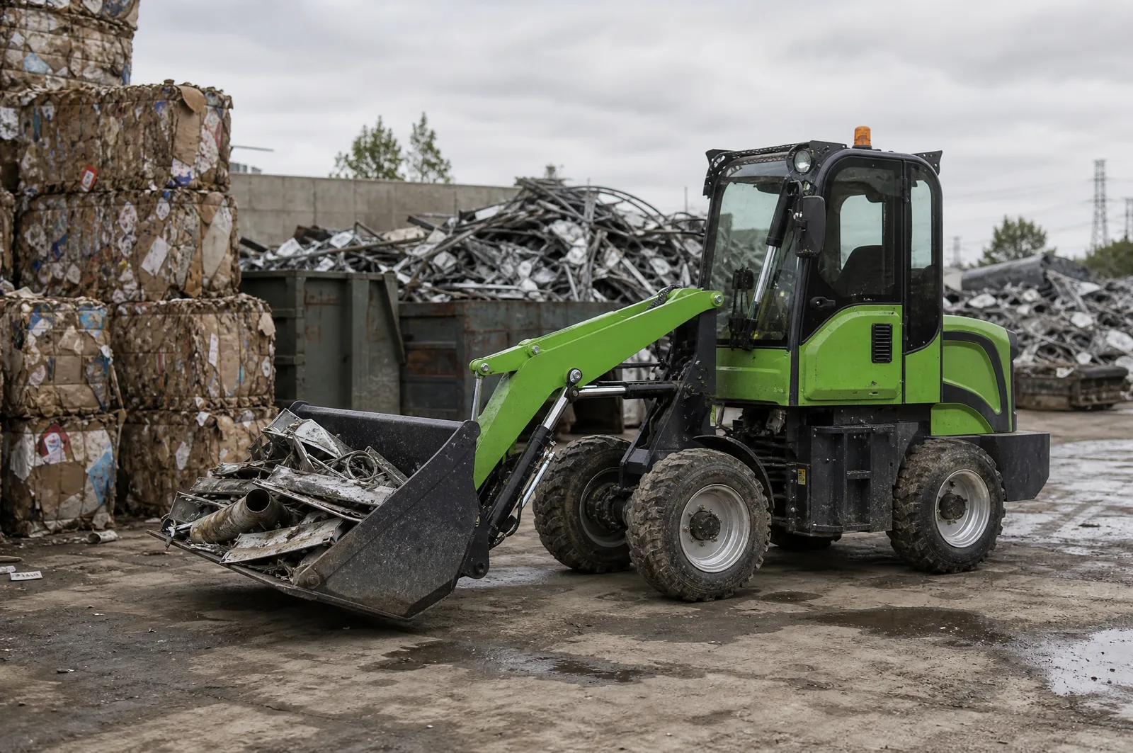 1200EV 1200 kg electric wheel loader working in recycling